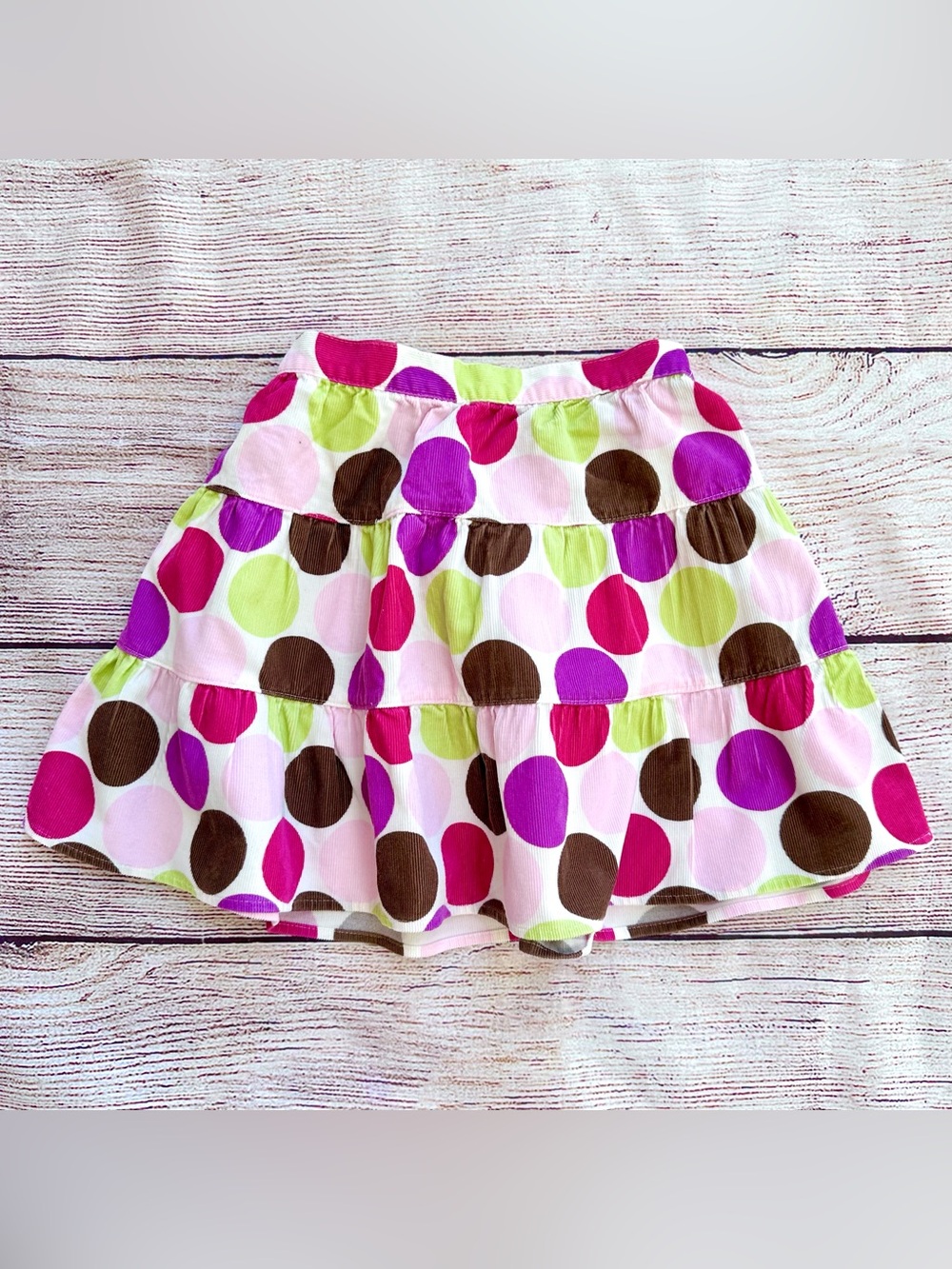 Gymboree Brown Pink Purple Polka Dot 3 Tier Corduroy Skirt Girl's Sz 4